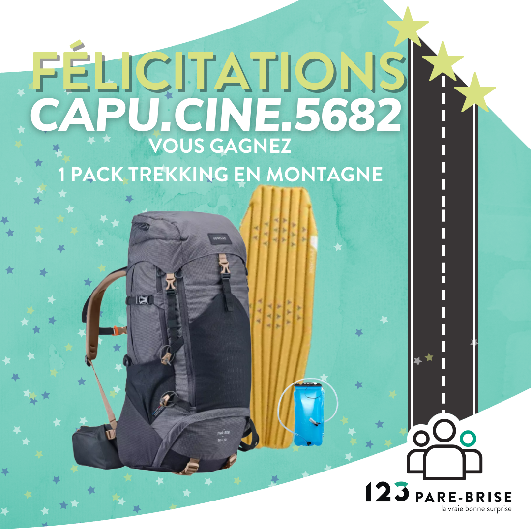 Gagnante du sac à dos trekking et pack Montagne jeu concours Instagram 123 Pare-Brise