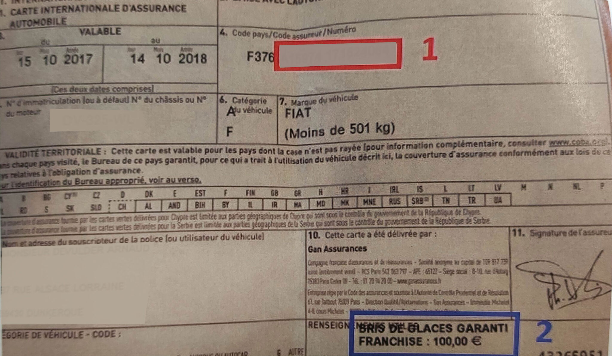 photo de la carte assurance GAN