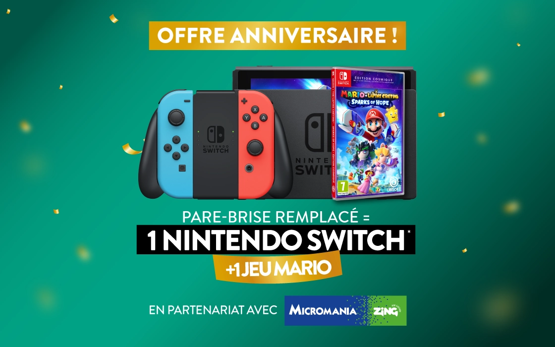 Offre Anniversaire 123 Pare-Brise Nintendo Switch + Mario - Desktop